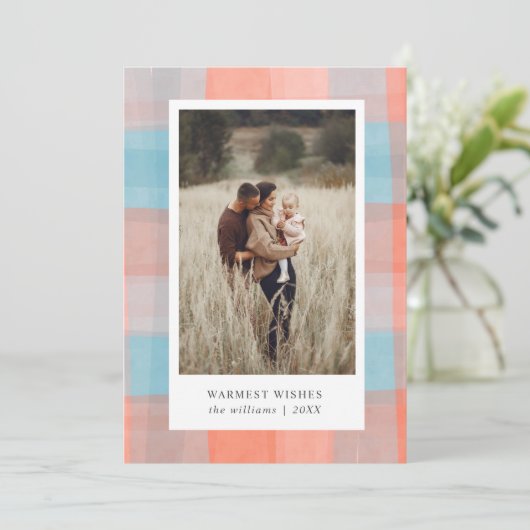 Waterverf | Koraalgrijs lichtblauwe foto Feestdagenkaart (Staand voorkant)