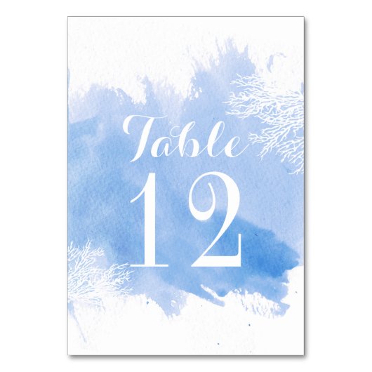 Waterverf koraalrif blauw trouwtafel nummer kaart (Voorkant)