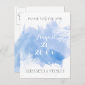 Waterverf koraalrif blauwe bruiloft Sla datum op Aankondigingskaart (Voorkant / Achterkant)