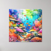 Waterverf koraalrif onderwaterscène canvas afdruk (Voorkant)