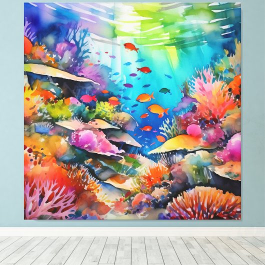 Waterverf koraalrif onderwaterscène canvas afdruk (Insitu (Houten vloer))