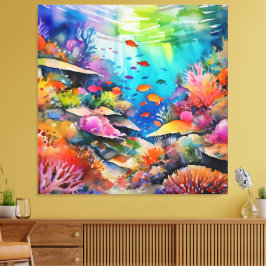Waterverf koraalrif onderwaterscène canvas afdruk