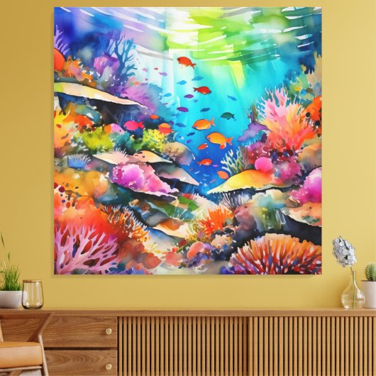 Waterverf koraalrif onderwaterscène canvas afdruk (Insitu (Woonkamer))