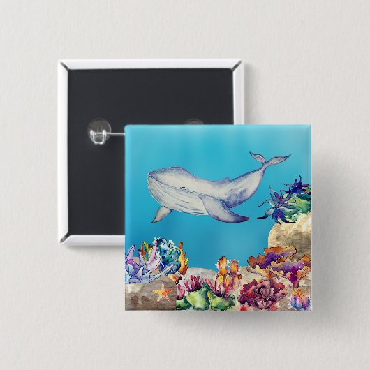 Waterverf koraalrif vierkante button 5,1 cm (Voorkant /achterkant)