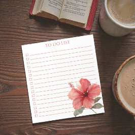 Waterverf Koraalrode Hibiscus Takenlijst Tropisch  Notitieblok