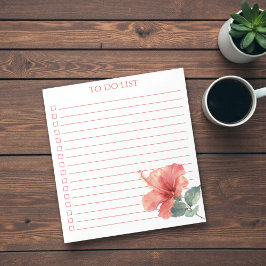 Waterverf Koraalrode Hibiscus Takenlijst Tropisch  Notitieblok