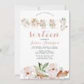 Waterverf Koraalroze Floral Sweet Sixteen Kaart (Voorkant)