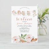 Waterverf Koraalroze Floral Sweet Sixteen Kaart (Staand voorkant)