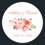 Waterverf Koral Floral Wedding Ronde Sticker<br><div class="desc">Waterverf koraal bloemenbruiloft stickers</div>