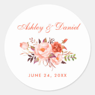 Waterverf Koral Floral Wedding Ronde Sticker