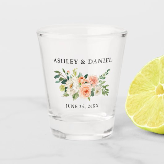 Waterverf Koral Floral Wedding Shot Glas (Voorkant)