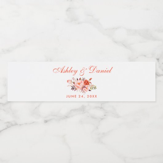Waterverf Koral Floral Wedding Waterfles Etiket (Enkel label)
