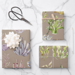 Waterverf koralen kruidenkoraal uit bitsheid inpakpapier vel