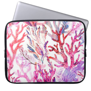 Waterverf koralen. Naadloos patroon met de onderka Laptop Sleeve