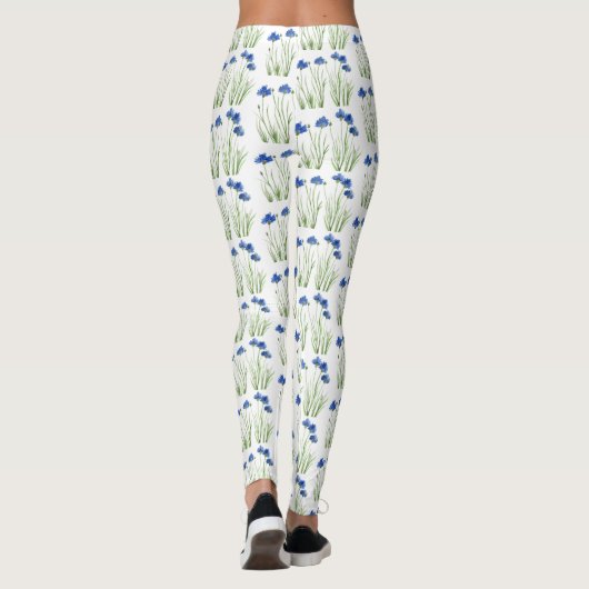 Waterverf Kornbloemen Wildbloemen Blauwe Floral Leggings (Achterkant)