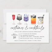 Waterverf Kostuums en Cocktails Halloween Party Kaart (Voorkant)