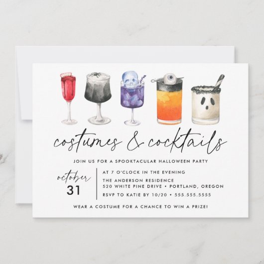 Waterverf Kostuums en Cocktails Halloween Party Kaart (Voorkant)