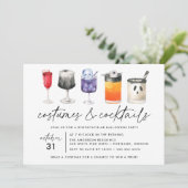 Waterverf Kostuums en Cocktails Halloween Party Kaart (Staand voorkant)