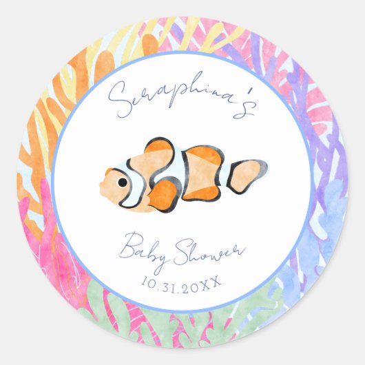 Waterverf Koud Baby shower viskoraal Ronde Sticker (Voorkant)