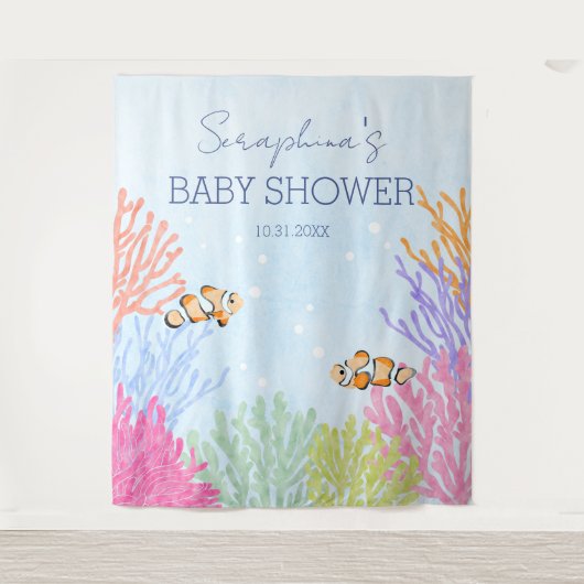Waterverf Koudvis Baby shower koraalrif Wandkleed (Voorkant)