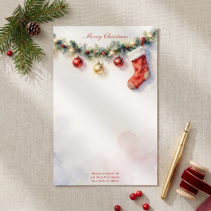 Waterverf Kous Dennensint-Christmasbrief Briefpapier