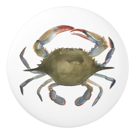 Waterverf krab - grijs keramische knop (Voorkant)