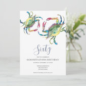 Waterverf krab kook 60e verjaardagsuitnodiging kaart (Staand voorkant)