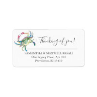 Waterverf krab Nautical Return Address Labels