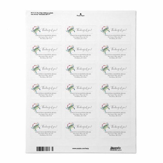 Waterverf krab Nautical Return Address Labels (Full Sheet)