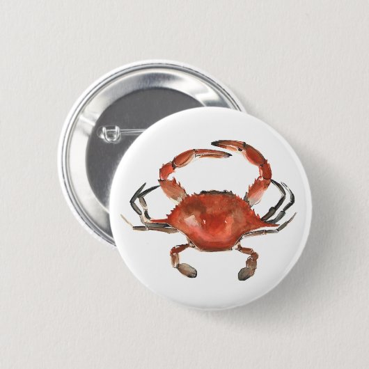 Waterverf krab - rood ronde button 5,7 cm (Voorkant /achterkant)