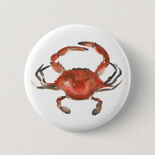 Waterverf krab - rood ronde button 5,7 cm