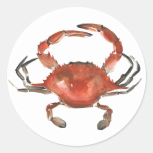Waterverf krab - rood ronde sticker