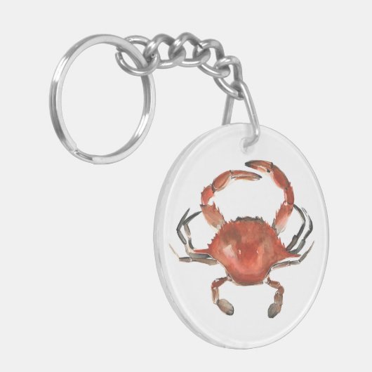 Waterverf krab - rood sleutelhanger (Voorkant Links)