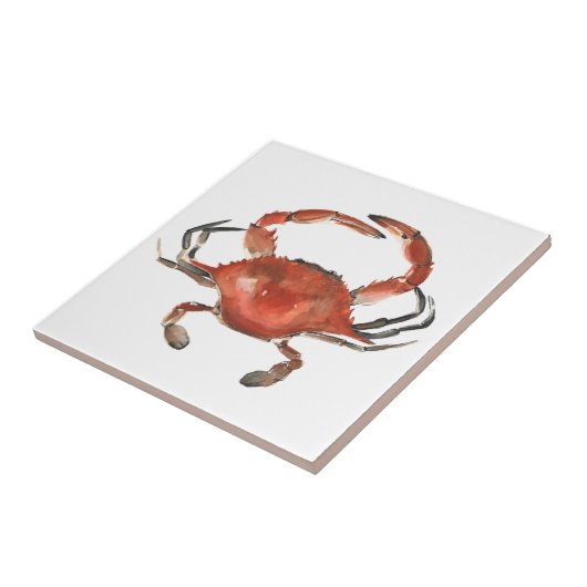 Waterverf krab - rood tegeltje (Zijkant)