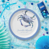 Waterverf krab stoffig blauw strand bruiloft papieren bordje (Feest)