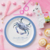 Waterverf krab stoffig blauw strand bruiloft papieren bordje (Feest)