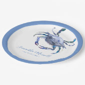 Waterverf krab stoffig blauw strand bruiloft papieren bordje (Gekanteld)