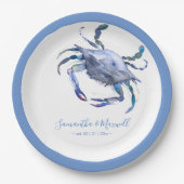 Waterverf krab stoffig blauw strand bruiloft papieren bordje (Voorkant)