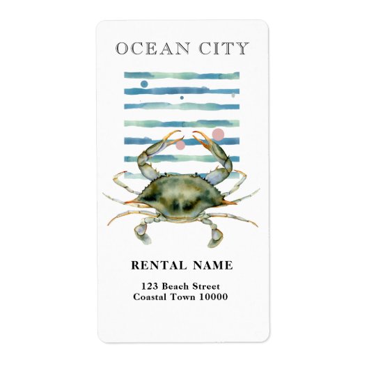 WATERVERF KRAB, STRANDSTAD, OCEAANSTAD ETIKET (Voorkant)