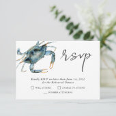 Waterverf Krab Vis en zeevruchten repetitie Diner RSVP Kaartje (Staand voorkant)