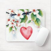 Waterverf Krabappelboom met hart Muismat (Met muis)