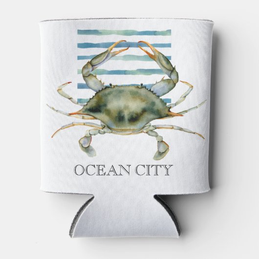 Waterverf krabbenbek kuststad OCEAN Blikjeskoeler (Voorkant)