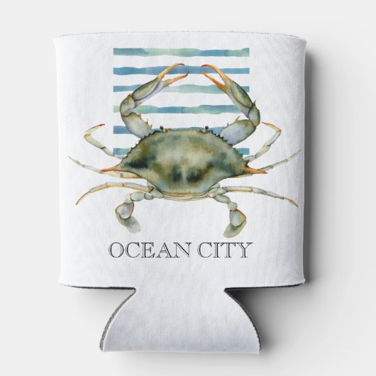 Waterverf krabbenbek kuststad OCEAN Blikjeskoeler (Achterkant)