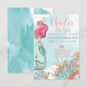 Waterverf krachtens de Zee Zeemeermin Birthday Par Kaart (Voorkant / Achterkant)