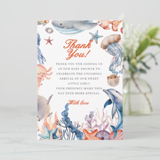 waterverf krachtens het baby shower van de zee bedankkaart (Staand voorkant)