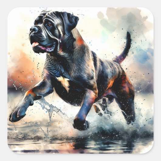 Waterverf krachtige Cane Corso hond Vierkante Sticker (Voorkant)