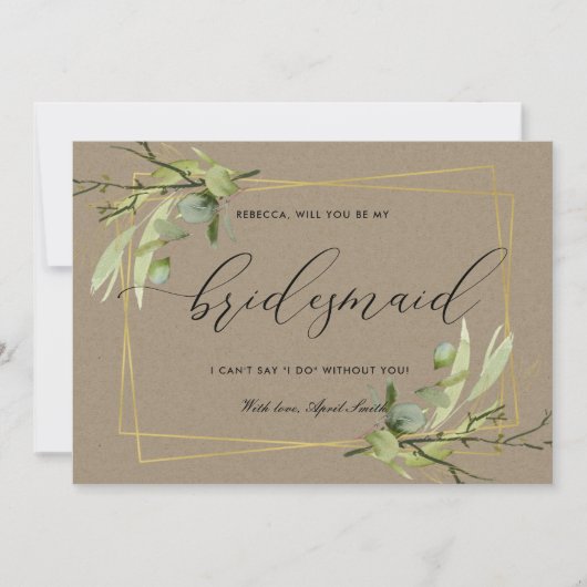Waterverf KRAFT FOLIAGE IS MIJN BRIDESMAID Kaart (Voorkant)
