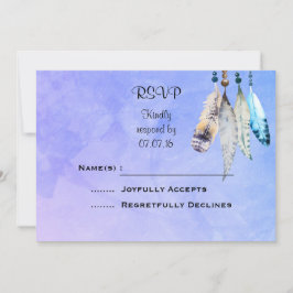 Waterverf Kralen 'n Veren Bruiloft RSVP Kaartje