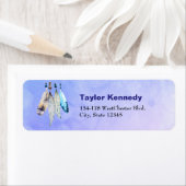 Waterverf kralen 'n veren op blauwe Paarse rug Etiket (Insitu)