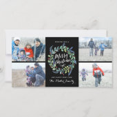 Waterverf Krans 4 Foto Vakantie Zwart Feestdagenkaart (Voorkant)